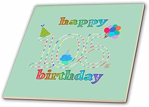 3dRose Boldog 105-ik Születésnapját, Süti a Gyertyát, Lufi, Kalap, Színes - Csempe (ct_352201_1)