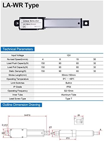 KIRANDY Lineáris Hajtóművek Elektromos Lineáris Aktuátor 30N/60N/90N/150N 100mm DC12V Motor Vezérlő Eectric Push-Rod Putter Fordulatszám(RPM)
