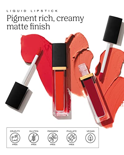 PDL Kozmetikumok által Patricia De León | Bold Törekvéseit Folyékony Rúzs (Brava) | Erősen Pigmentált Sima Matt | Meleg Vörös Hang |