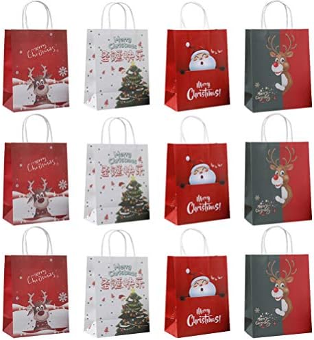 Cabilock Édesség Ajándék csomag 12db Táskák Elk Mikulás Fa Mintás Papír Candy Táskák Hordozható Bevásárló szatyor Bevásárló Tasak a Karácsonyi