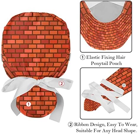 LORVIES Orvosi Sapkák a Nők Gombok Hosszú Haj, 2 Darab Állítható Dolgozó Kap, Brickwall Nyomtatás Tarka