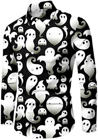 XXBR Halloween Mens Pólók, Utcai Hosszú Ujjú Vicces Grafikus Tök Csontváz Gomb Le Fél Jelmezeket Tervező Póló