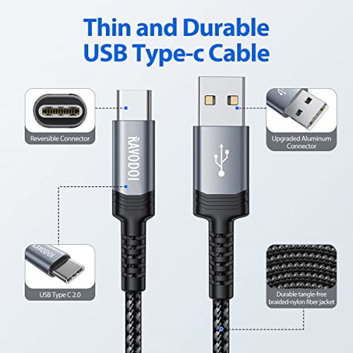 USB-C Kábel,[6.6 ft 2-Pack] USB-C Típusú Gyors Töltés Fonott Telefon Kábel Samsung Galaxy S20/S10/S10+/S9/S8/a51-es/A71/Megjegyzés