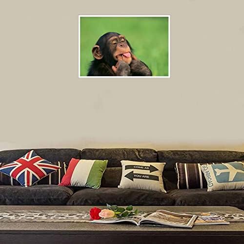 Lzacvbw Csimpánzok Állat Poszter Vicces Majom Mosolyogva a Majom Poszter Vászon Nyomatok Wall Art A Home Office Mozi Dekoráció Keretben