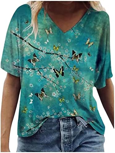 TIFZHADIAO Női Rövid Ujjú, V-Nyakú Pólók Laza Alkalmi Póló T-Shirt Alapvető Maximum Trendi Csinos Nyári Póló Blúz