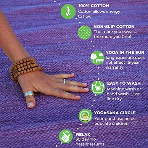 Yogasana Organikus Pamut Yoga Mat - Környezetbarát Kézi Szövésű Szőnyeg Nem Csúszik & Vastag (24x72x5mm) a Mindennapi Fitness