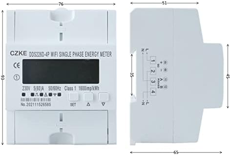 EPANO egyfázisú 220V 50/60Hz 65A Din Sín WiFi Intelligens Energia-Mérő Időzítő Monitor KWh Méter Wattmeter (Szín : DDS226D 7P WiFi