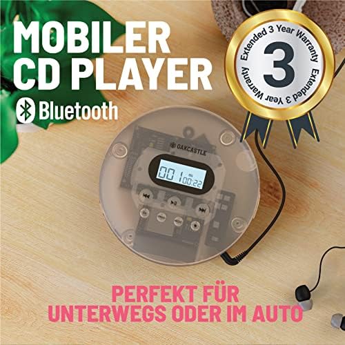 Oakcastle CD100 Újratölthető Bluetooth CD Lejátszó | 12hr Hordozható Játékidő | Autó Kompatibilis Személyi CD Lejátszó | Fejhallgató Tartalmazza,