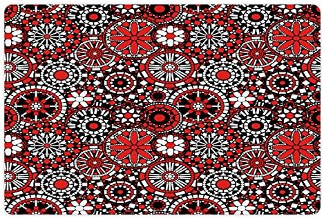 Ambesonne Piros Mandala Pet-Mat az Étel, a Víz, a Geometriai Formák Kialakításában Virág Mozaik Stílus, Design, Téglalap Csúszásmentes