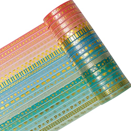 YUBX Vékony Arany Washi Tape Set Alapvető Fólia Nyomtatás Dekoratív Maszkoló Szalagok a Művészetek, DIY Kézműves, Folyóiratok, Tervezők,