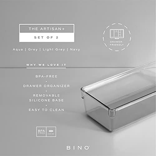 BINO | Hosszúkás Műanyag Fiók Szervező Ládákat, Világos Szürke - 2 Csomag | A KÉZMŰVES+ | többfunkciós Szervező Ládákat | Soft-Grip