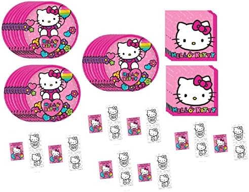 amscan Hello Kitty Születésnapi Party Kellékek Szívességet Csomag tartalmazza 24 Desszert, Torta Papír Tányérok, 32 Ital, Sütemény Szalvéták,