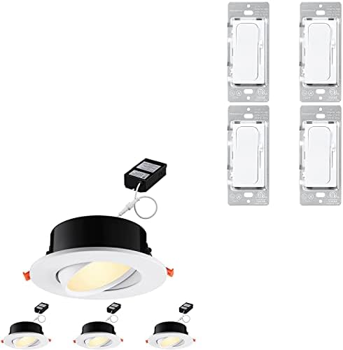 TORCHSTAR Süllyesztett LED Light Csomag Dimmer Kapcsoló, 4 Csomag 6 Hüvelyk Gimbal LED Süllyesztett Világítás & 4 Csomag Dimmer Kapcsoló, LED