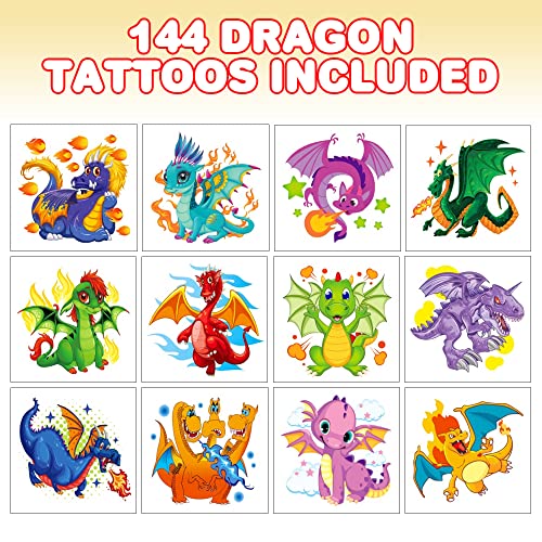 ArtCreativity Sárkány Ideiglenes Tetoválás, a Gyerekek Tömeges Csomag 144 Tetoválás, különböző Minták, Nem Mérgező 2 Inch Kisgyerekek,