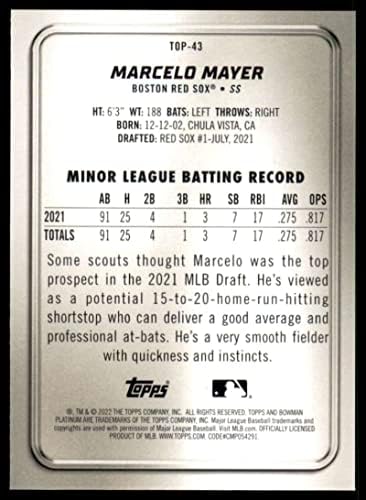 2022 Bowman Platinum Felső Kilátások TOP-43 Marcelo Mayer NM-MT Red Sox
