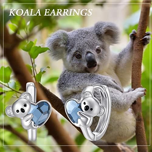 JUSTKIDSTOY Koala Fülbevaló 925 Sterling Ezüst Szív Kristály Fülbevaló Fülbevaló Koala Maci Ajándékok a Nők, Lányok Antiallergén