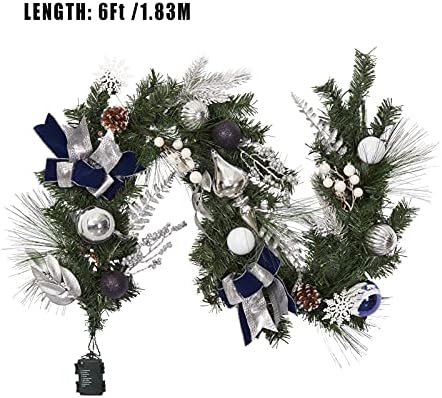 Fashionwu Kék 6 ft Karácsonyi Koszorú, LED Világítás, Világító Karácsonyi Koszorú a Labdát, Dísztárgyak, Fenyő, valamint Hópelyhek