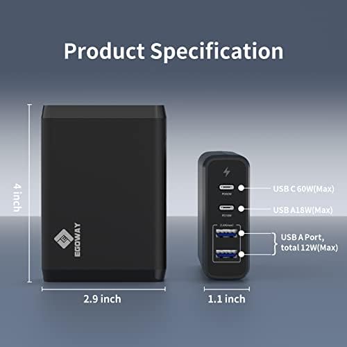 4-Port USB Töltő, EGOWAY 90W Fali Töltő, 60W & 18W Dual USB-C Fali Töltőt, illetve Kettős USB-A Port 12W, Multi USB-C Töltő