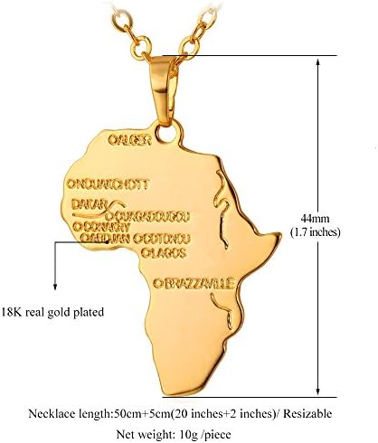 U7-Afrika Térkép Medál Nyaklánc, a Férfiak, Nők, Jeges Ki/Rozsdamentes Acél/18K Aranyozott Afrikai Ország Térkép Ékszer Állítható Lánc