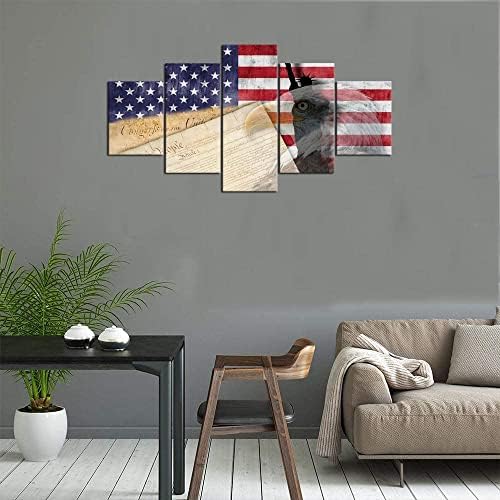 5 Darabos Készlet Wall Art Amerikai Zászló Túlméretes Keretes Vászon, Modern, Absztrakt Design, A Globális Ihletett Tengerparti