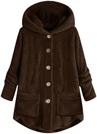 COKUERA Női Őszi Téli Kapucnis Kabát Bő Kardigán Gyapjú Kabát Kabát Alkalmi egyszínű Le Gomb Zseb Outwear Kabát