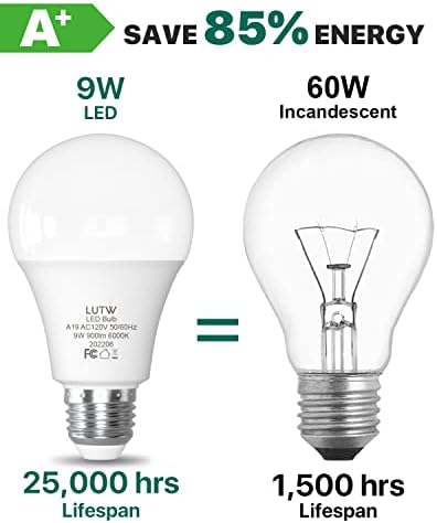 LUTW LED Izzók 60 Watt Egyenértékű, 900 Lumen Normál LED Izzó 9W E26 Bázis hideg Fehér 6000K Nem Szabályozható, Tökéletes Hálószoba, Nappali