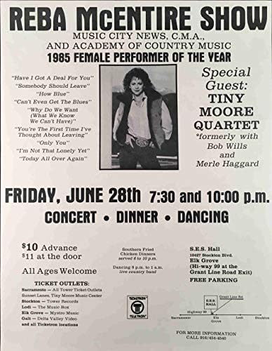 Reba McEntire Koncert, Táncparti Poszter Apró Moore Elk Grove 1985 Hajók Ingyenes
