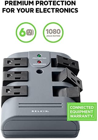 Belkin 6-Outlet Pivot-Plug túlfeszültségvédő w/Fali tartó - Ideális & túlfeszültségvédő w/ 8 Forgó & 4 Standard Outlets - 8ft