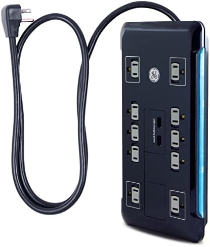 GE UltraPro 10 Outlet túlfeszültségvédő, 2 USB Port, 4 Ft Tápkábel, 2880 Joule, 34462 & GE Pro 7-Outlet túlfeszültségvédő, 1780 Joule,