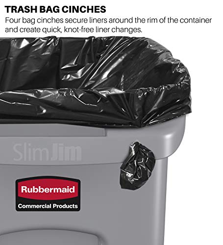Rubbermaid Kereskedelmi Termékek Slim Jim Téglalap alakú Műanyag Kuka/Szemetes a Szellőztető Csatornák, 23 Liter, Szürke (FG354060GRAY)
