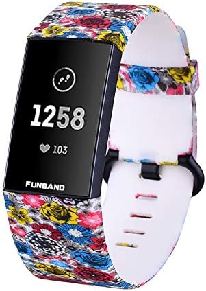 FunBand Kompatibilis Fitbit Díj 3/Töltés 4 Heveder Zenekar,Egyedi, Elegáns, virágmintás Nyomtatott Puha Szilikon Sport, Állítható