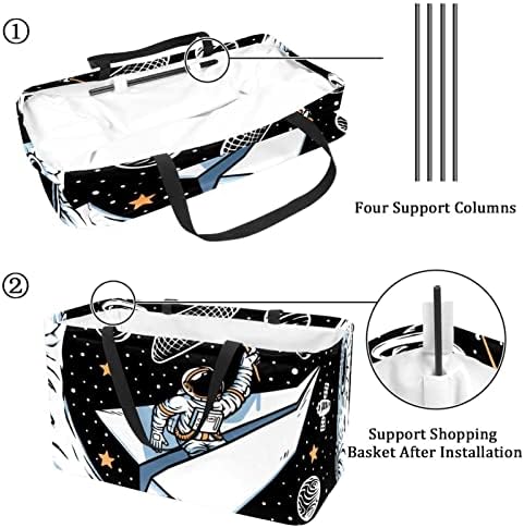 Újrafelhasználható Bevásárló Kosár Űrhajós Csillagok, Hold, Hordozható, Összecsukható Piknik Táskák Szennyes Kosár Bevásárló Táska