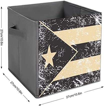 Fekete Puerto Rico Retro Zászló Összecsukható Tárolók Alapokat Összecsukható Anyag Tároló Kockák Szervező Dobozok fogantyúval