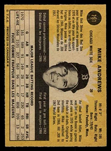 1971 O-Pee-Chee 191 Mike Andrews Boston Red Sox (Baseball Kártya) EX/MT Red Sox