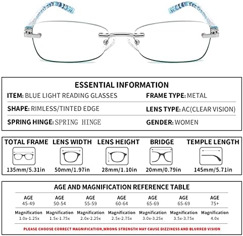 CRGATV 3 Csomag Keret nélküli Szemüvege Kék Fény Blokkoló Színezett Olvasók a Nők Elleni UV/Szem Megerőltetése/Tükröződésmentes