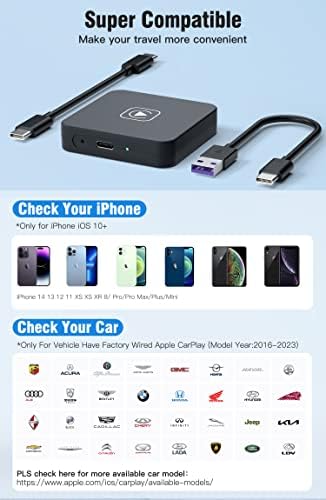 2023 Frissítés Vezeték nélküli CarPlay Adapter iPhone - CarPlay Vezeték nélküli Adapter a Gyári Vezetékes CarPlay Autók,Plug