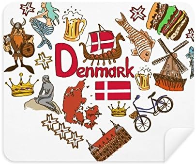 Dánia Szerelmes Szív Landscap Nemzeti Zászló tisztítókendővel Képernyő Tisztító 2db Velúr Szövet