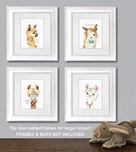 Konfetti Fox Láma Óvoda Wall Art Dekor - 8x10-es keret nélküli Készlet 4 Ujjlenyomat - Gyerekek Aranyos Baby Alpaca Állatos Képek