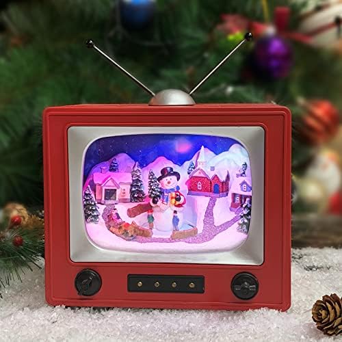 Pillanatok Piros Retro Klasszikus Zene TV Box Animált Hóember, Karácsonyi Asztali Dekor LED Világítás, Karácsonyi Zene, Animáció
