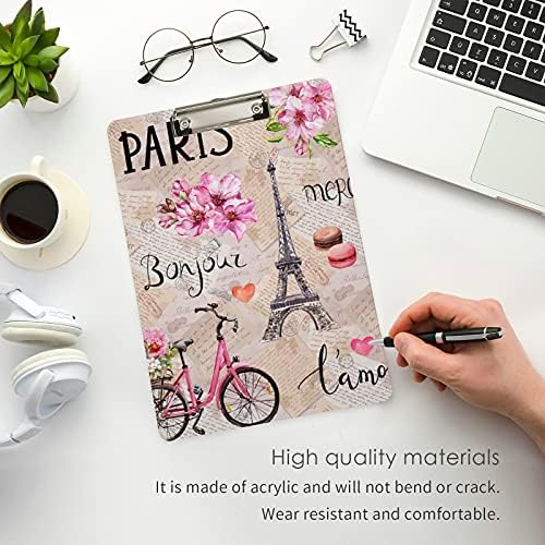 Franciaország, Párizs-Eiffel-Torony Műanyag Vágólap 9x12.5Akril Papírok Alacsony Profilú Klip A4 Letter Méretű, nagy teherbírású