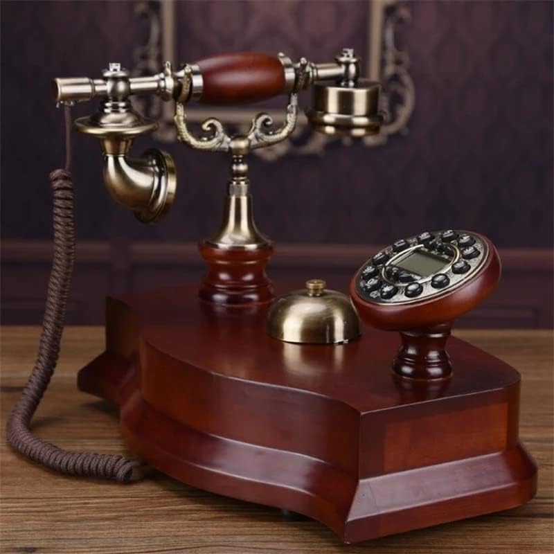 MJWDP Antik Vezetékes Telefon Mechanikus Bell Lelkipásztori Retro Home Office Tömör Fa Vezetékes Telefon Kék Háttérvilágítás+Kihangosító+Hívófél-AZONOSÍTÓ