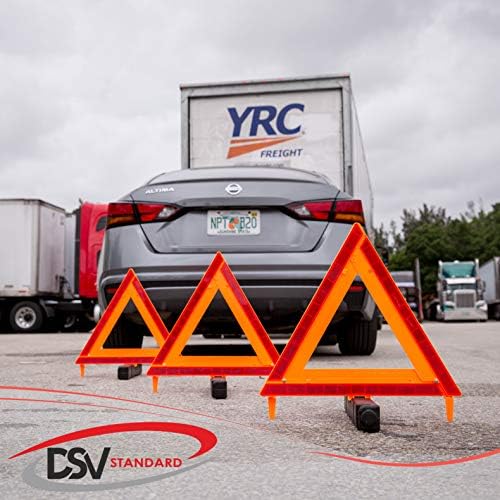 DSV Standard Figyelmeztető Háromszög, Biztonsági Háromszögek DOT Jóváhagyott, 3 darabos, Fényvisszaverő Háromszög Erős Bázis,