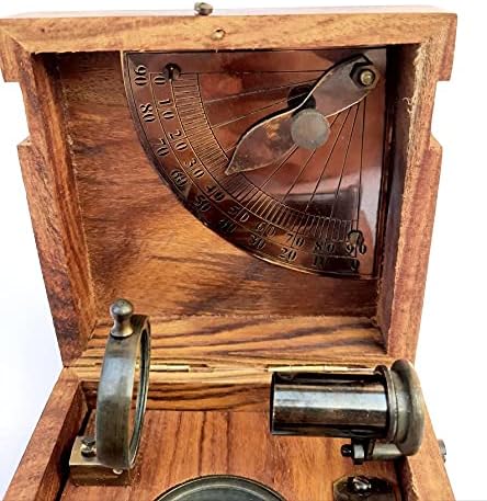 kristály-kézműves Vintage Antik Bronz Tengeri Box & Tengeri Iránytű, Távcső, Nagyító, a Fából készült Doboz