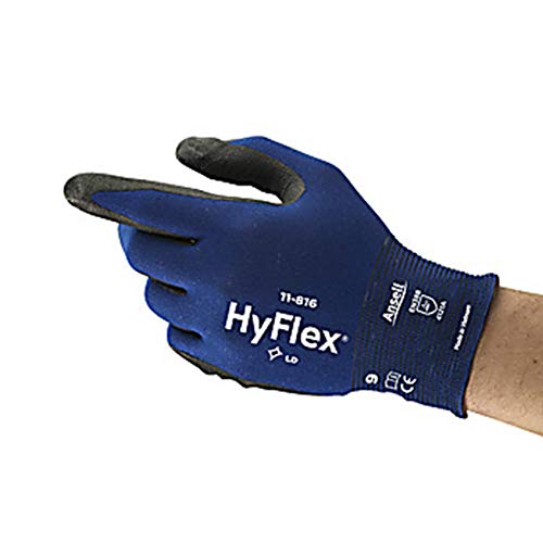Az Ansell 11816090 HyFlex a könnyített Többcélú Ipari Kesztyű, Hab Nitril Bevonat, 18 Gauge, Knitwrist, Fekete/Kék, Méret 9 (doboz 144)