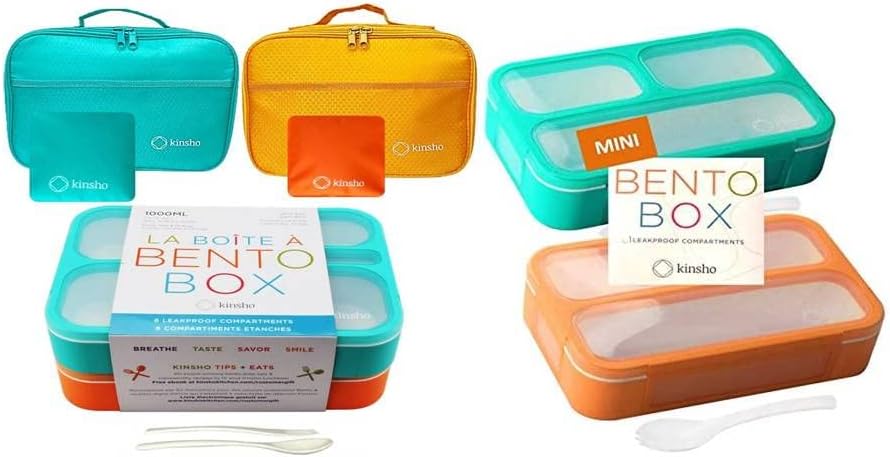 kinsho MINI Ebéd-Box Snack Konténerek Gyerekeknek + Bento Box Ebéd Bag, valamint Jég Set | 2 Dobozok, Zsákok, Hideg Csomag a Gyerekek