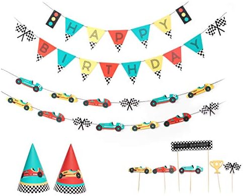 Klasszikus Versenyautó - Születésnapi Party Dekoráció Készlet | 12 Vendég Party | Verseny Autó Születésnapot Felirat, Koszorú, Cupcake
