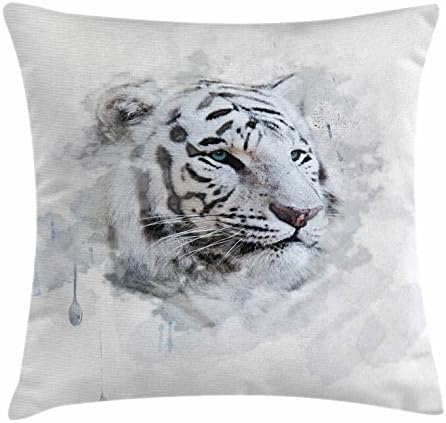 Ambesonne Állat Párnát, párnahuzat, Portré egy Fehér Tigris Vad Természet Ragadozó Akvarell Fröccsenő, Dekoratív Téglalap