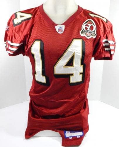 2006-ban a San Francisco 49ers CJ Brewer 14 Játékban Használt Piros Mez 60 Évszakok Javítás 42 - Aláíratlan NFL Játék Használt Mezek