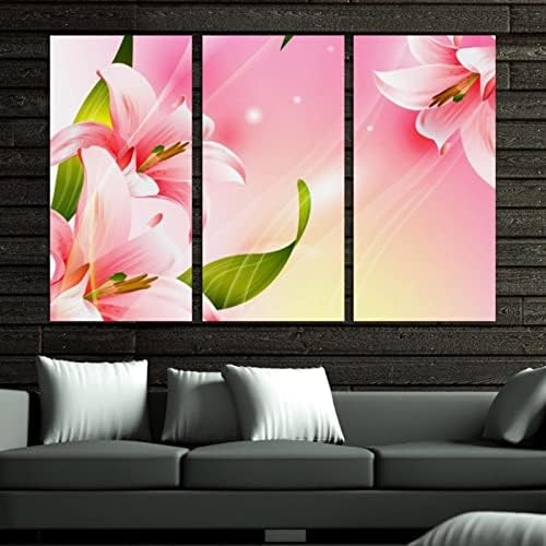 A Wall Art a nappaliban, olajfestmény, Vászon, Nagy Bekeretezett Gyönyörű Rózsaszín Liliom Mű Haza Hálószoba Decor 24x48
