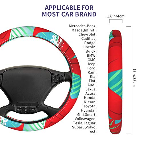 Trópusi Piros Frangipani Hibiszkusz Tenyerét Vektor Image_ 3D minta kormánykerék-fedezze Autó középkonzol borító puha fedél biztonsági